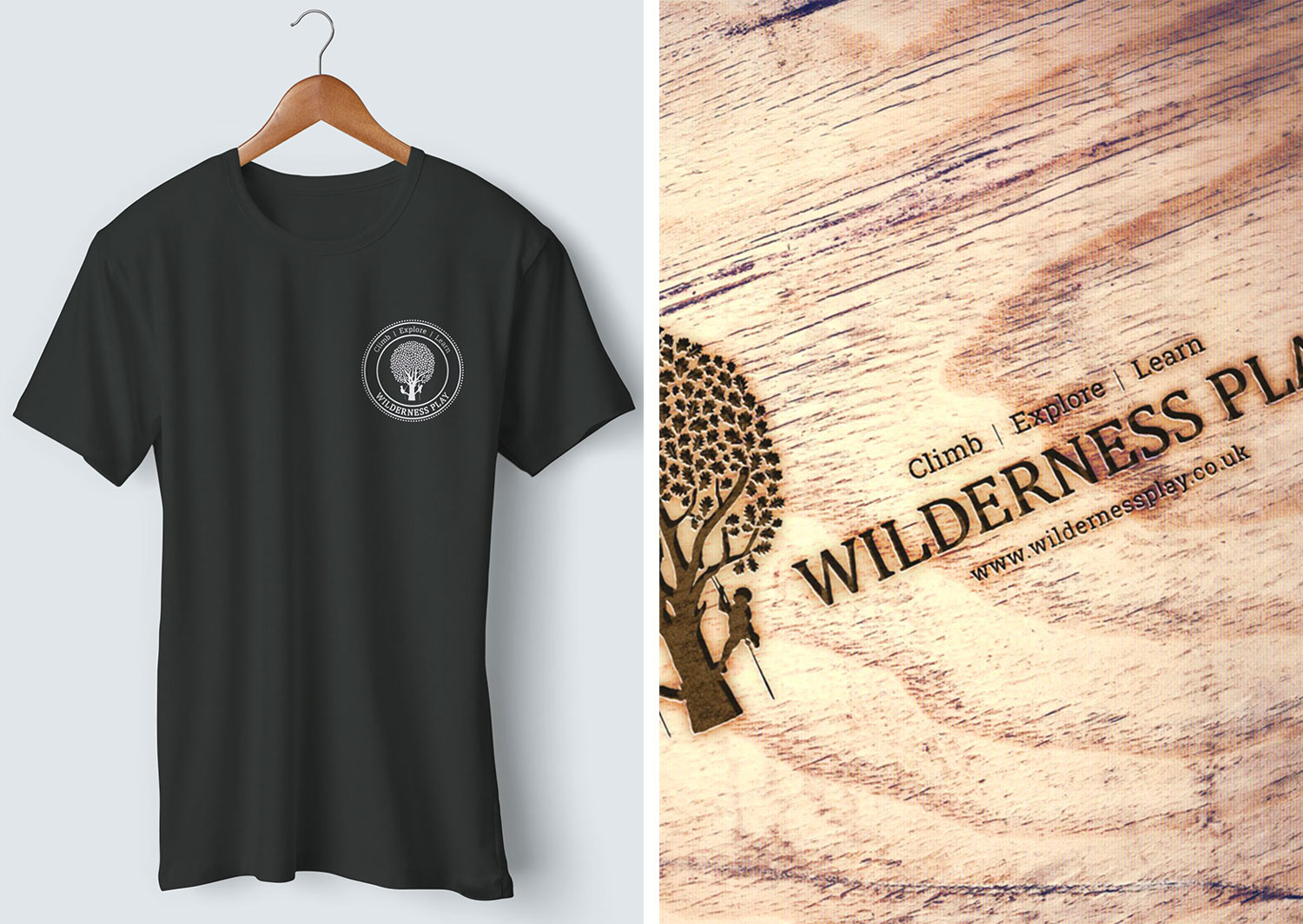Logo application on t shirt and wooden signage