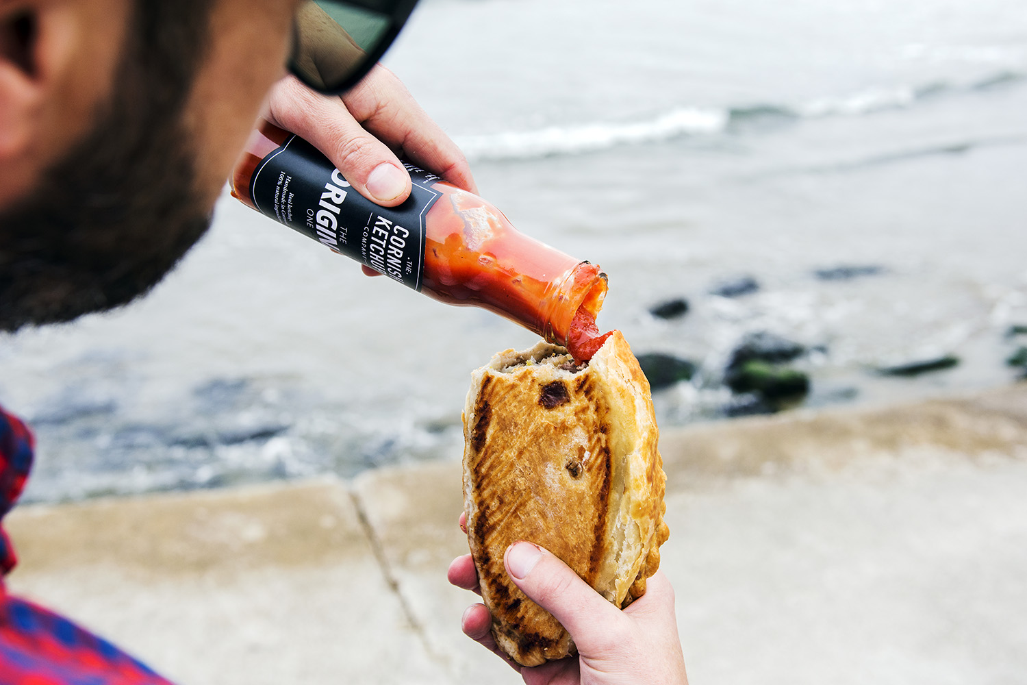 Cornish pasty and ketchup lifestyle photography